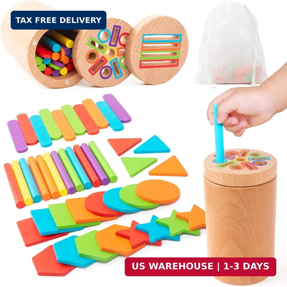 Montessori Wooden Toddler Toys， 3-in-1 Fine Motor Skills Learning Set ，Education