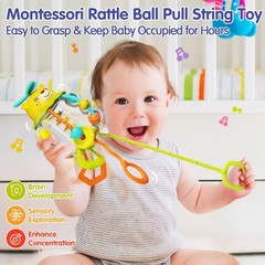 Montessori Teething Toys for 1 Year Old, Sensory Pull String Baby Gift